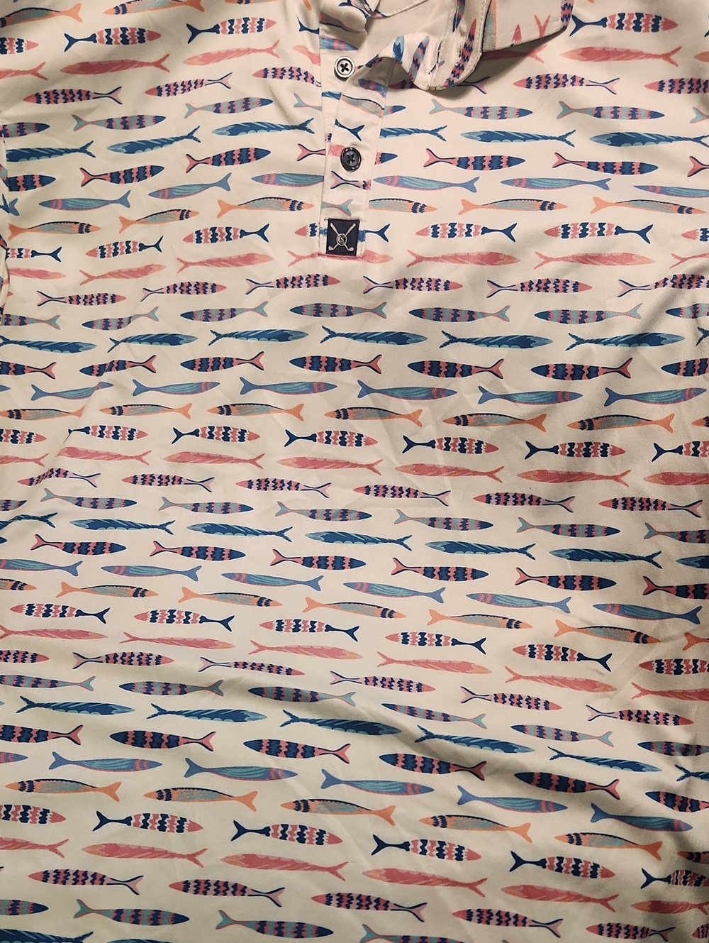 Men's Fish-Print Polo Shirt By Construct Quick Dry Size Medium- Branded
